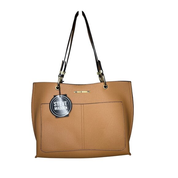 Steve Madden Cognac Bdonna Tote With Floral Lining & Pouch - Picture 1 of 14